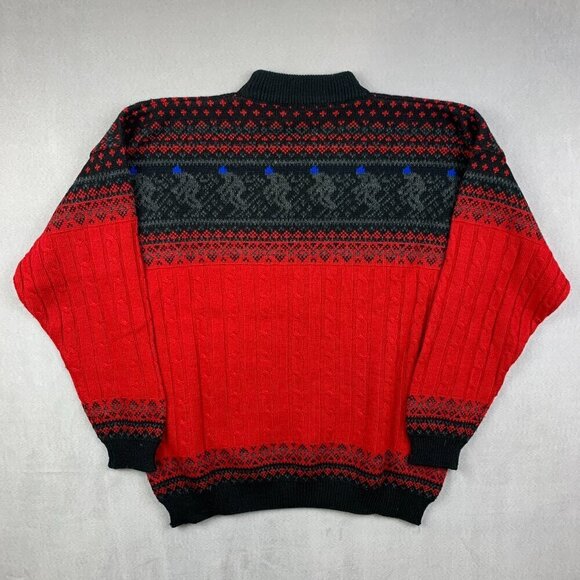 Vintage Wolsey Mens Sweater Large Red Black Fair Isle Cable Knit Ski Wool Italy - Picture 8 of 8